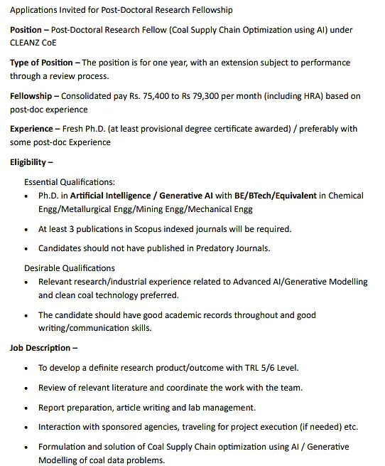 Post-Doctoral Research Fellow Recruitment 2026 at IIT Hyderabad 