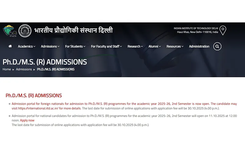 Ph.D. Admissions 2025–26 (Semester II) | Indian Institute of Technology Delhi