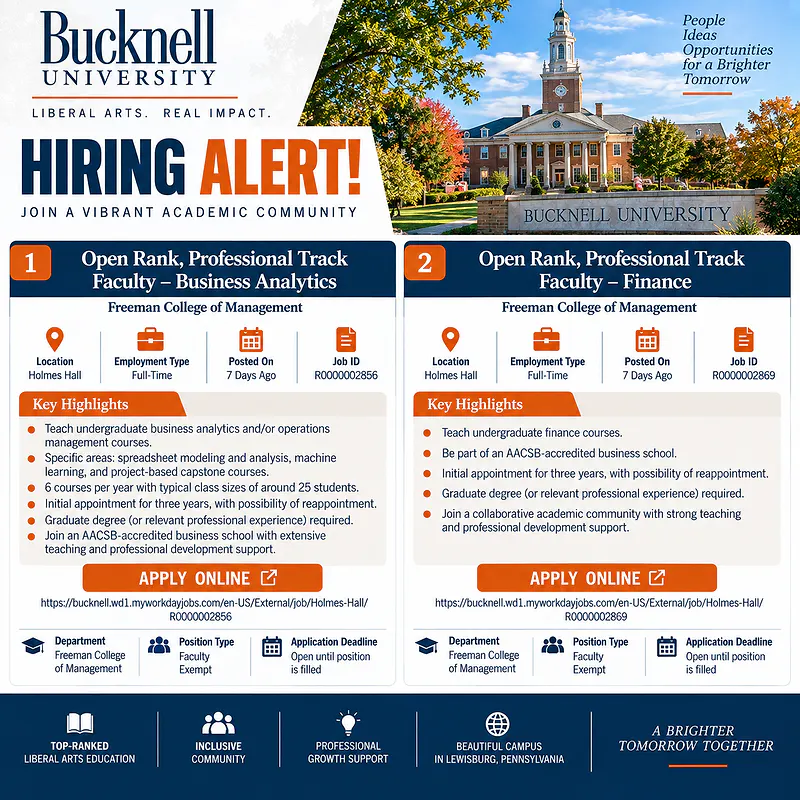 Open Rank, Professional Track Faculty – Business Analytics – Bucknell University
