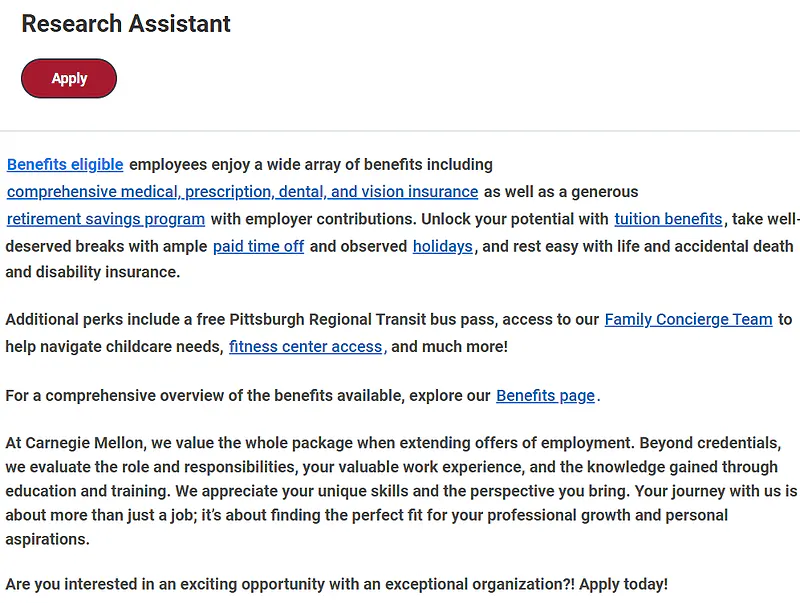 Carnegie Mellon University Recruitment 2026: Research Assistant