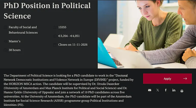 PhD Opportunity in Political Science – University of Amsterdam