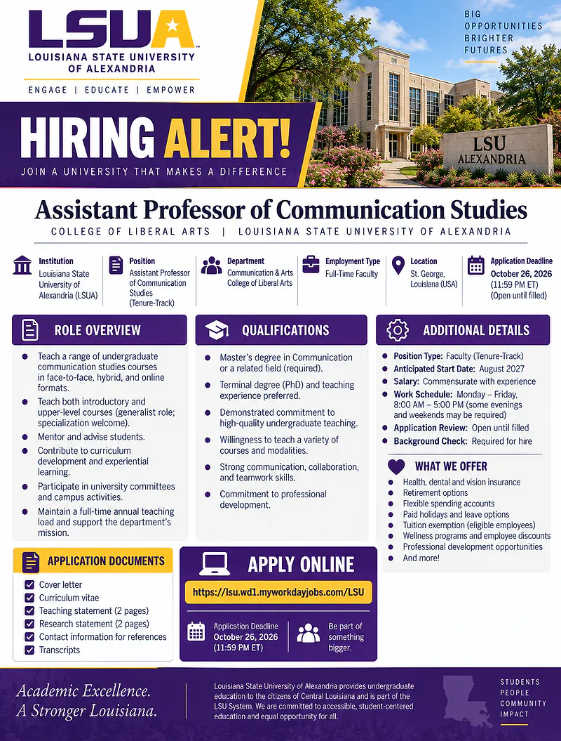 Assistant Professor of Communication Studies – Louisiana State University of Alexandria