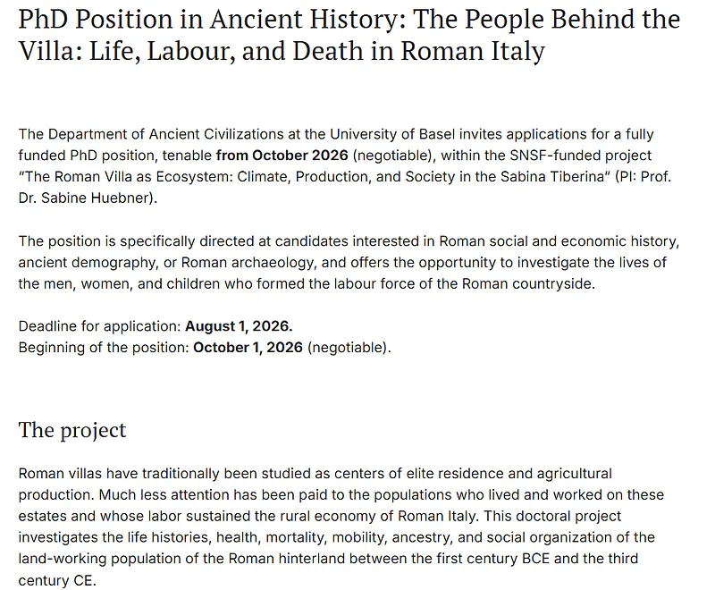 University of Basel Fully Funded PhD Position in Ancient History