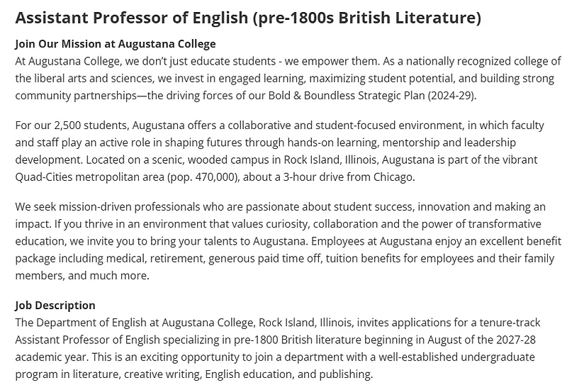  Assistant Professor of English – Augustana College
