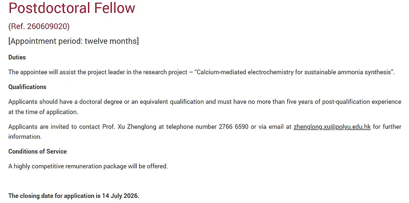 Postdoctoral Fellow & Research Associate Opportunities 2026 at The Hong Kong Polytechnic University