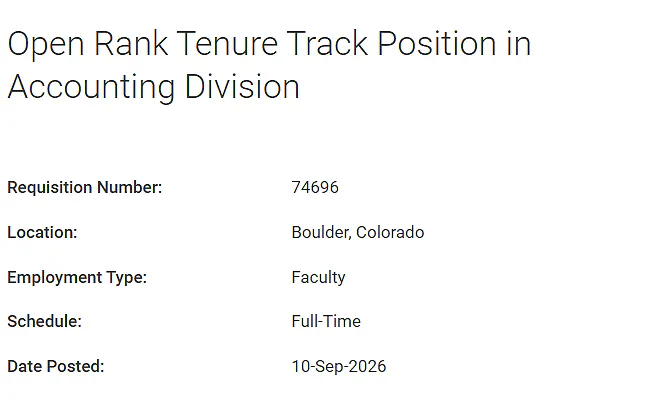 Open Rank Tenure-Track Position in Accounting – University of Colorado Boulder