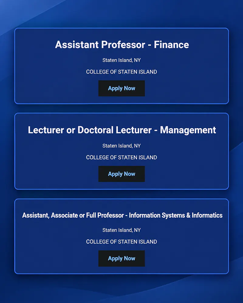Faculty Opportunities in Finance, Management & Information Systems – College of Staten Island, CUNY