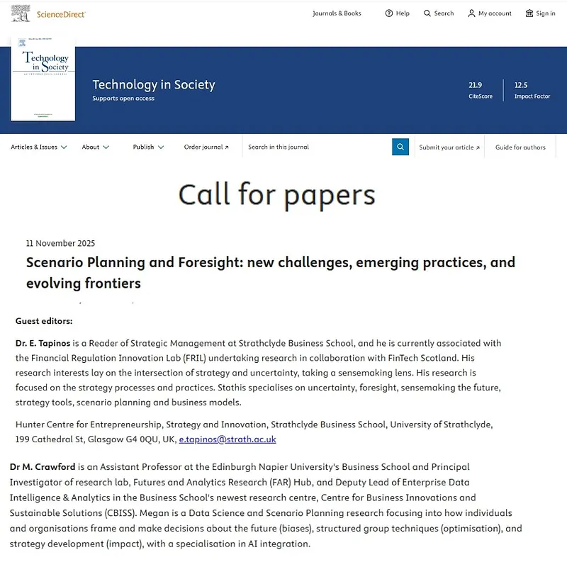 “Scenario Planning and Foresight: New Challenges, Emerging Practices, and Evolving Frontiers”