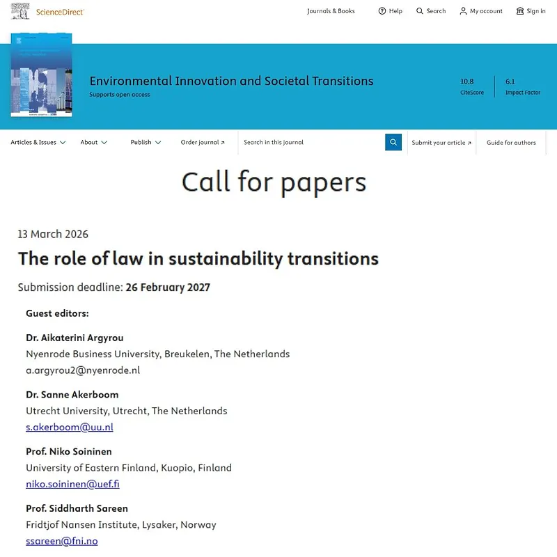 The Role of Law in Sustainability Transitions