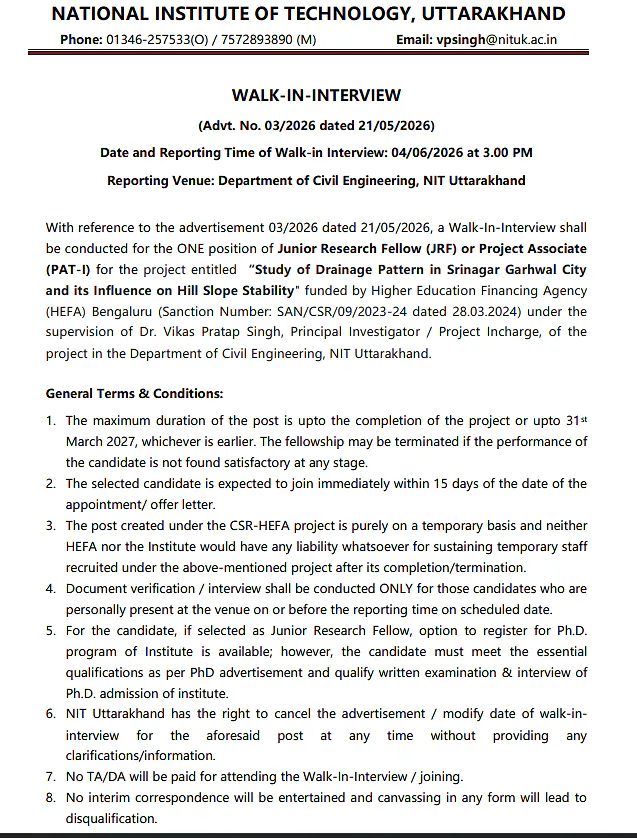 NIT Uttarakhand Recruitment 2026