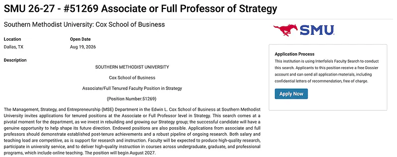 Associate or Full Professor of Strategy