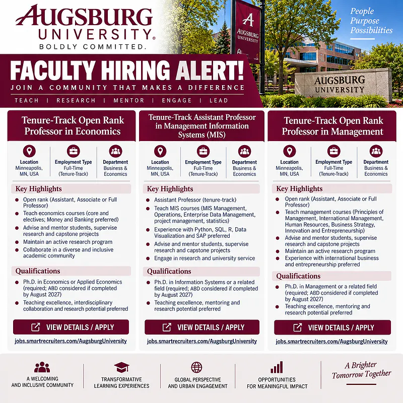 Three Tenure-Track Positions – Augsburg University