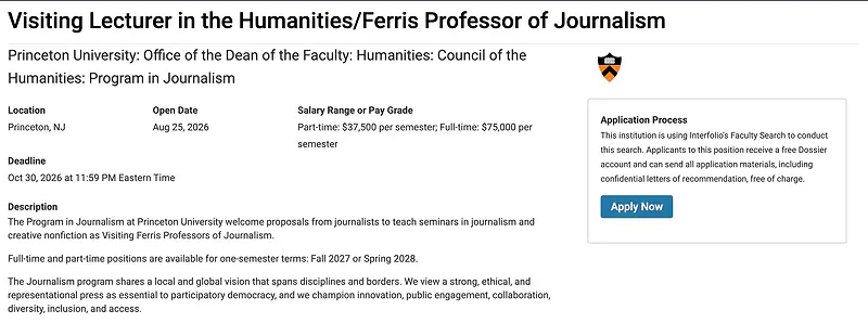 Visiting Lecturer in the Humanities / Ferris Professor of Journalism – Princeton University