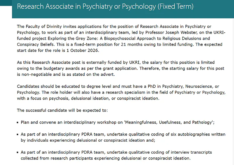 Research Associate in Psychiatry or Psychology (Fixed-Term) | University of Cambridge Recruitment 2026