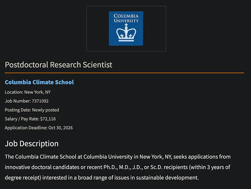 Postdoctoral Research Opportunity: Postdoctoral Research Scientist – Columbia Climate School