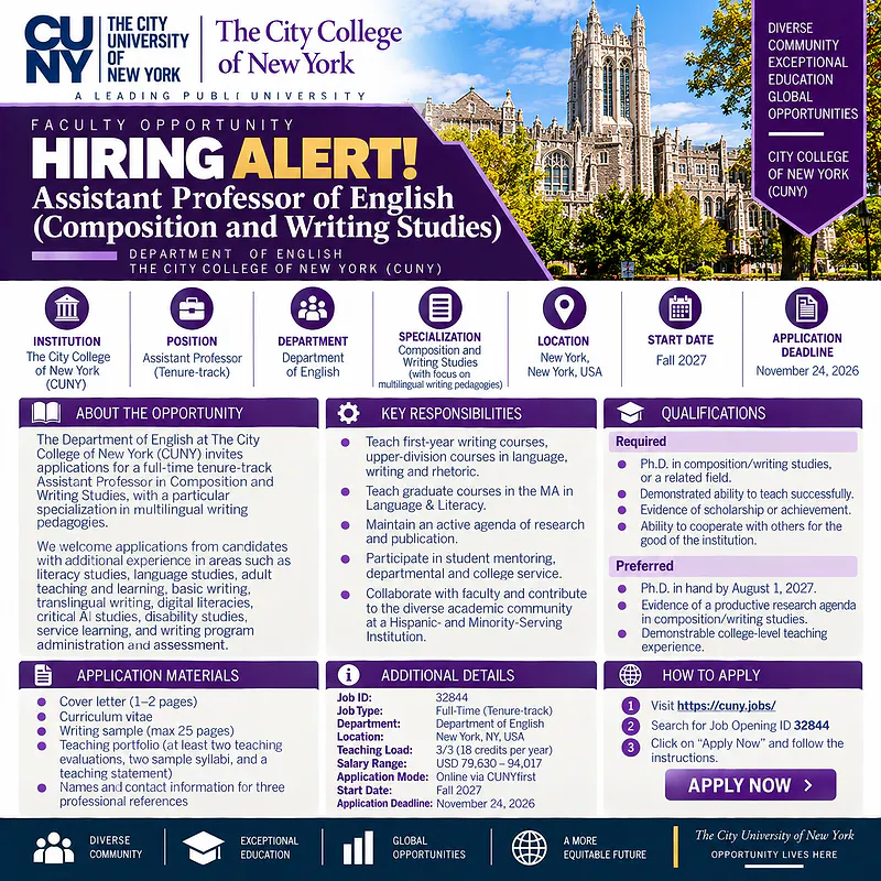 Assistant Professor of English (Composition and Writing Studies) – City College of New York