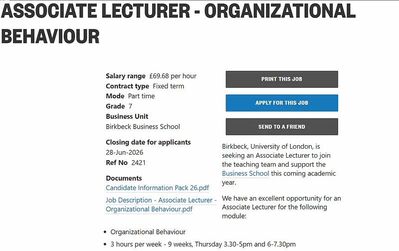 Associate Lecturer – Organizational Behaviour