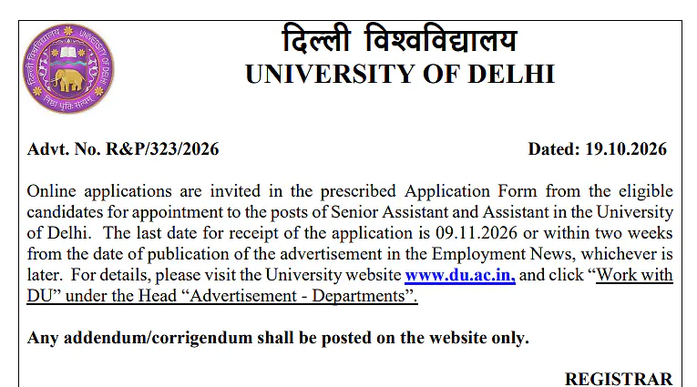 University of Delhi Recruitment 2026 – Senior Assistant and Assistant Posts | Apply Online