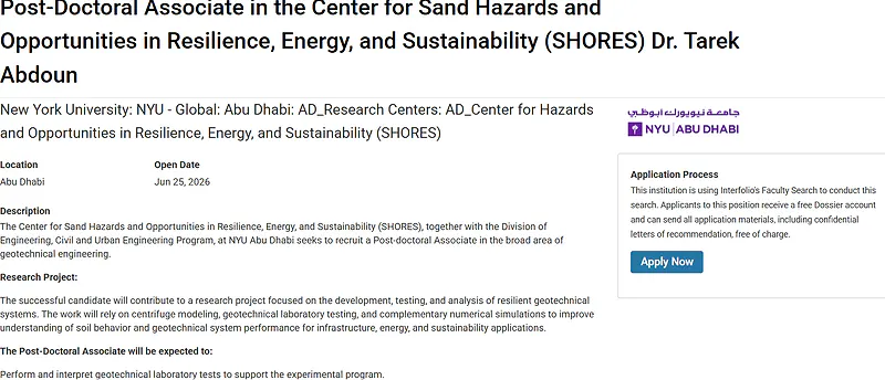 Post-Doctoral Associate Opportunity 2026 at NYU Abu Dhabi (SHORES)