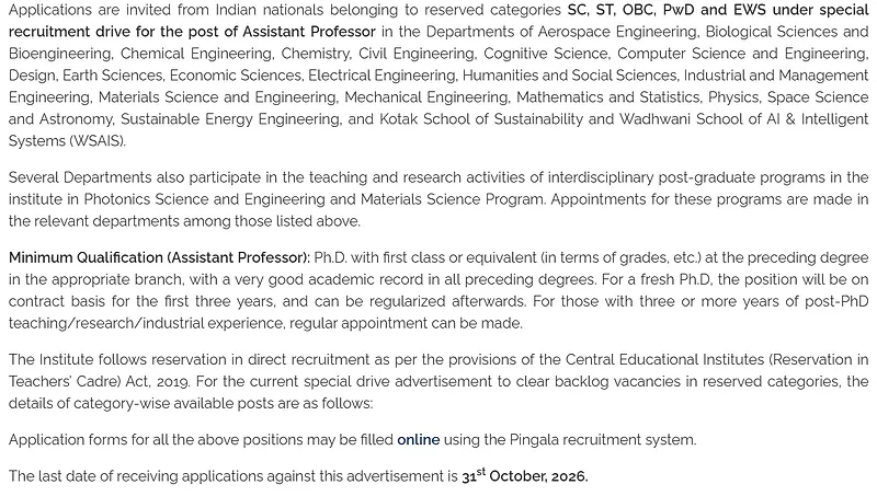 IIT Kanpur Special Faculty Recruitment Drive 2026: Assistant Professor Positions for Reserved Categories
