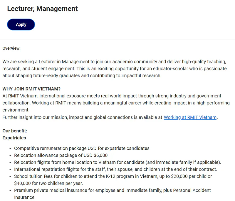 RMIT Vietnam Lecturer Recruitment: Management