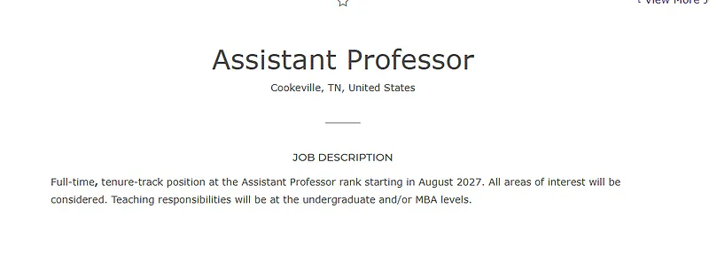 Assistant / Associate Professor of Economics – Tennessee Technological University