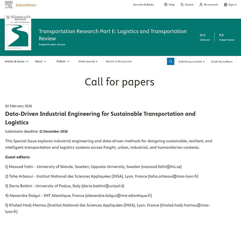  Data‑Driven Industrial Engineering for Sustainable Transportation and Logistics