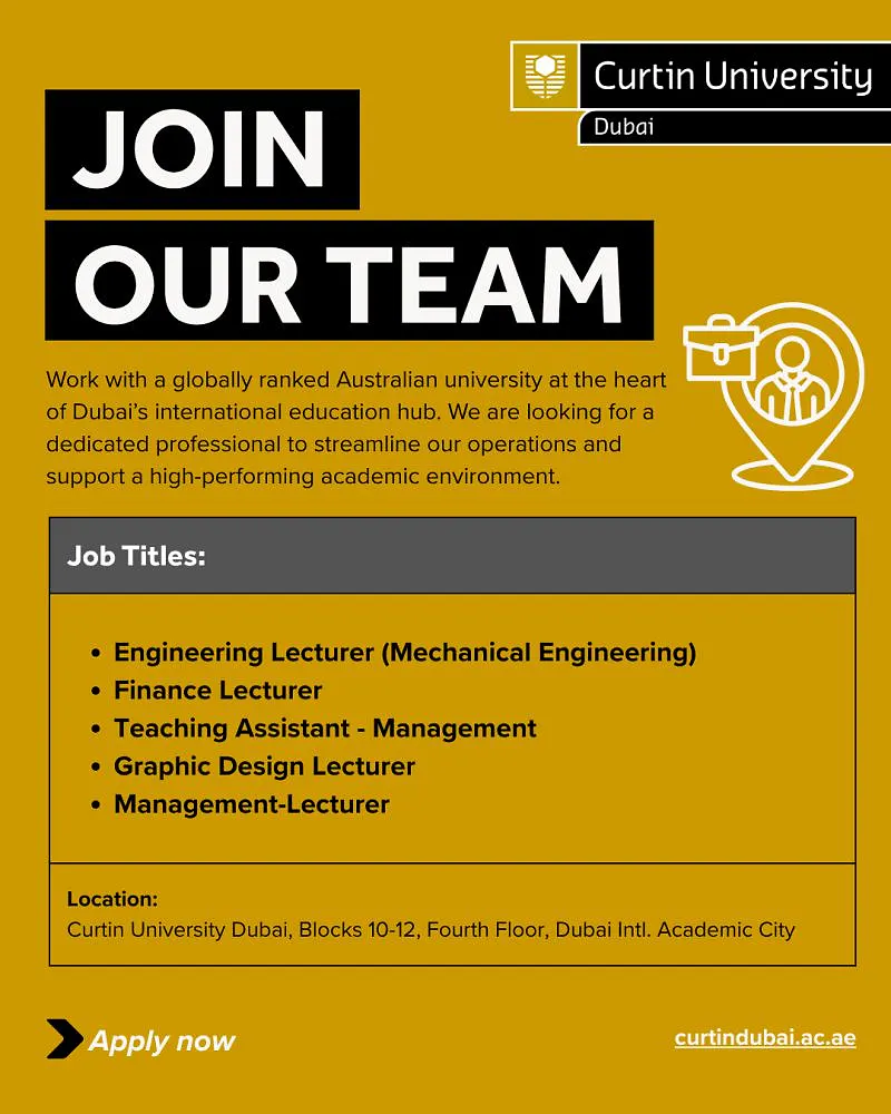 Curtin University Dubai Faculty & Teaching Recruitment 2027