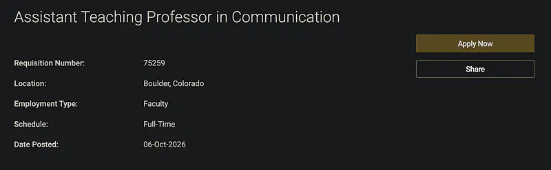 Assistant Teaching Professor in Communication – University of Colorado Boulder