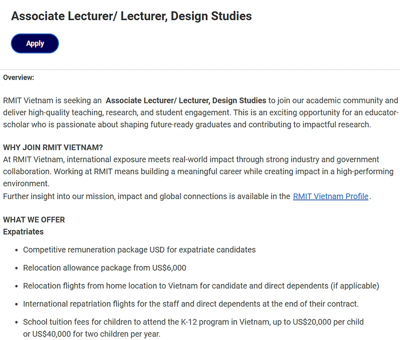 RMIT Vietnam Recruitment: Associate Lecturer/Lecturer in Design Studies