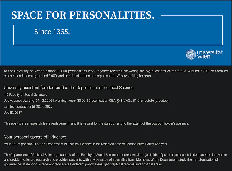 University Assistant in Political Science – University of Vienna