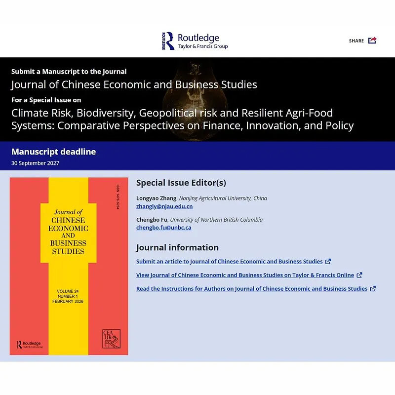 𝗖𝗹𝗶𝗺𝗮𝘁𝗲 𝗥𝗶𝘀𝗸, 𝗕𝗶𝗼𝗱𝗶𝘃𝗲𝗿𝘀𝗶𝘁𝘆, 𝗚𝗲𝗼𝗽𝗼𝗹𝗶𝘁𝗶𝗰𝗮𝗹 𝗥𝗶𝘀𝗸 𝗮𝗻𝗱 𝗥𝗲𝘀𝗶𝗹𝗶𝗲𝗻𝘁 𝗔𝗴𝗿𝗶-𝗙𝗼𝗼𝗱 𝗦𝘆𝘀𝘁𝗲𝗺𝘀: 𝗖𝗼𝗺𝗽𝗮𝗿𝗮𝘁𝗶𝘃𝗲 𝗣𝗲𝗿𝘀𝗽𝗲𝗰𝘁𝗶𝘃𝗲𝘀 𝗼𝗻 𝗙𝗶𝗻𝗮𝗻𝗰𝗲, 𝗜𝗻𝗻𝗼𝘃𝗮𝘁𝗶𝗼𝗻, 𝗮𝗻𝗱 𝗣𝗼𝗹𝗶𝗰𝘆