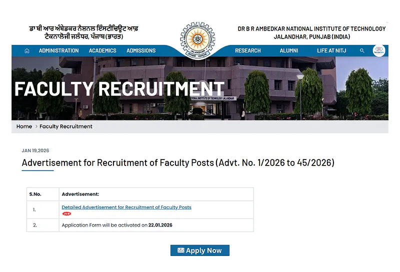 Faculty Recruitment 2026 at NIT Jalandhar