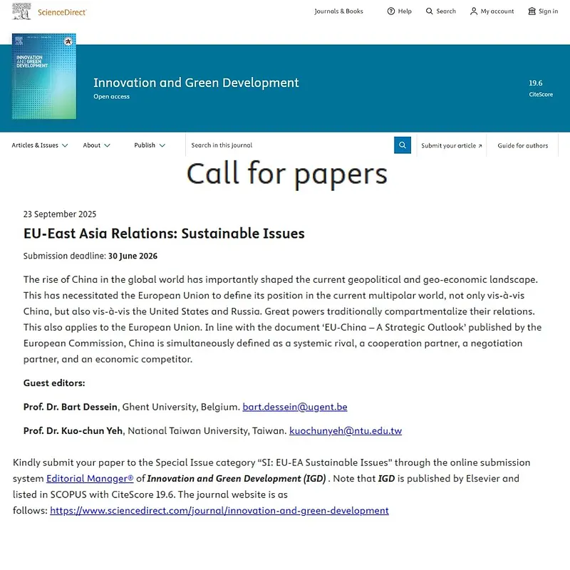  “EU–East Asia Relations: Sustainable Issues”