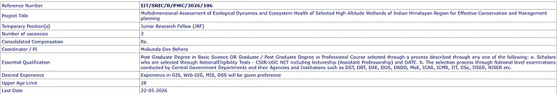JRF Recruitment 2026 – Indian Institute of Technology Kharagpur