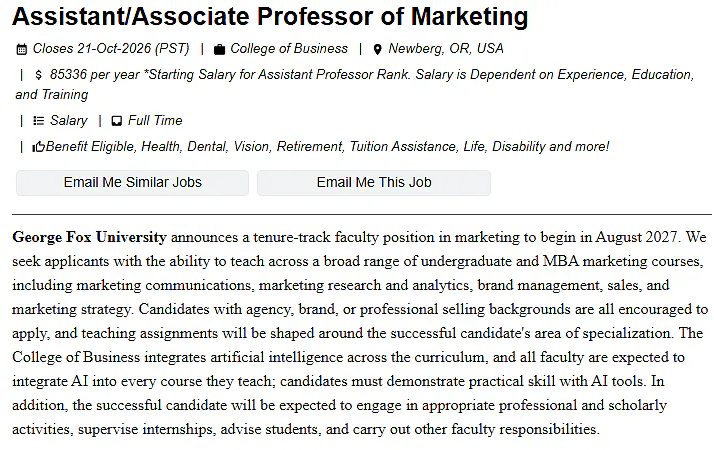 Assistant/Associate Professor of Marketing – George Fox University