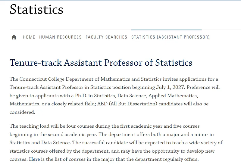 Tenure-track Assistant Professor of Statistics – Connecticut College