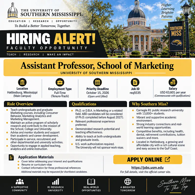 Assistant Professor of Marketing – The University of Southern Mississippi