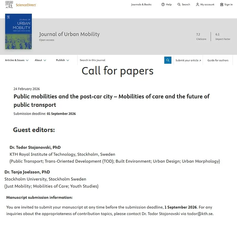 "Public mobilities and the post-car city – Mobilities of care and the future of public transport"
