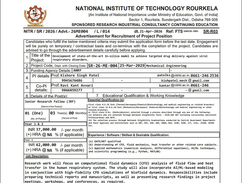 Research Recruitment 2026: NIT Rourkela