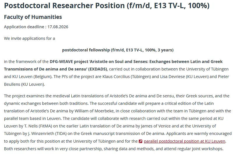 University of Tübingen Postdoctoral Researcher Position 2026