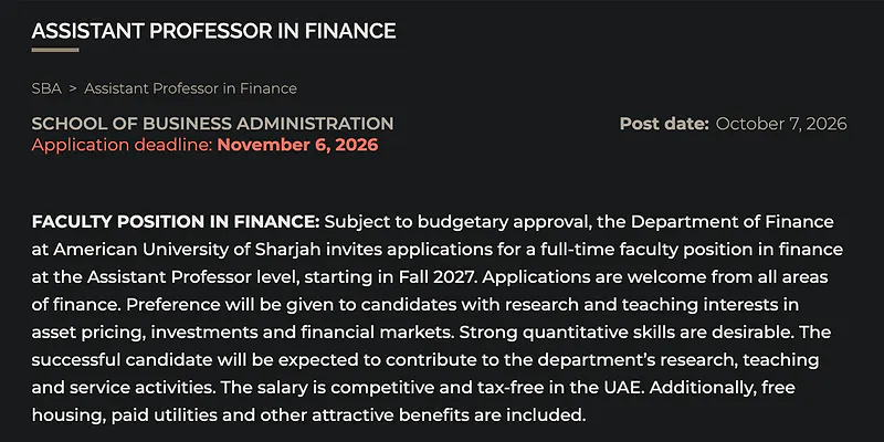 Faculty Opportunity: Assistant Professor in Finance – American University of Sharjah