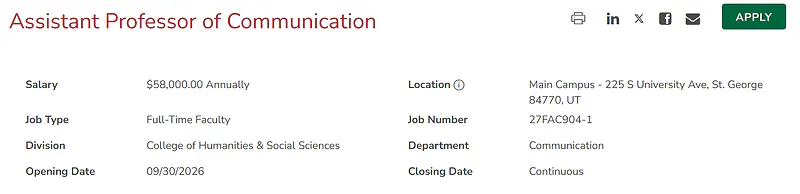 Assistant Professor of Communication – Utah Tech University